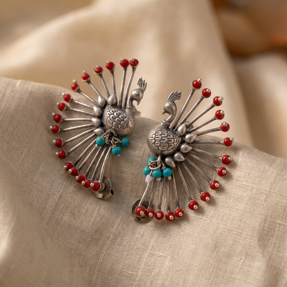 Full Feather — Peacock Ear Cuff in Oxidised Silver