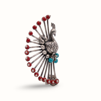 Full Feather — Peacock Ear Cuff in Oxidised Silver