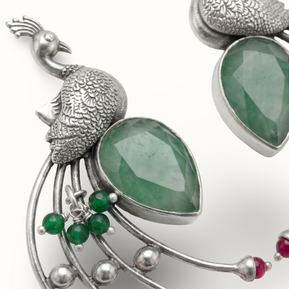 Tail Feathers Out — Peacock Erarrings in Oxidised Silver
