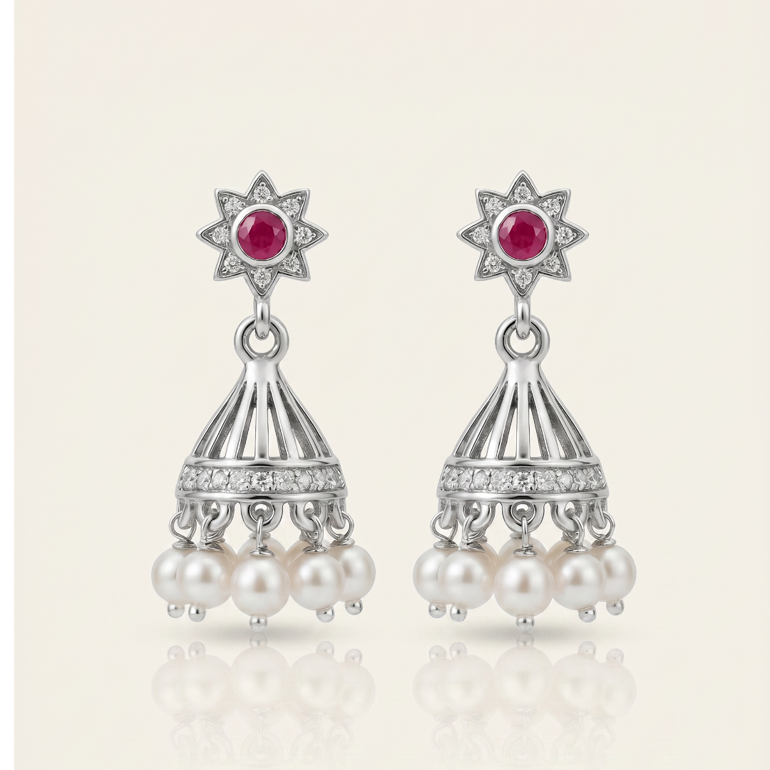 Star Power — Ruby & Pearl Jhumka in Oxidised Silver