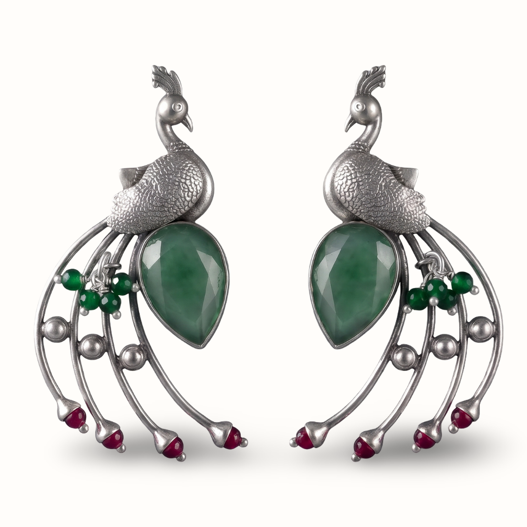 Tail Feathers Out — Peacock Erarrings in Oxidised Silver