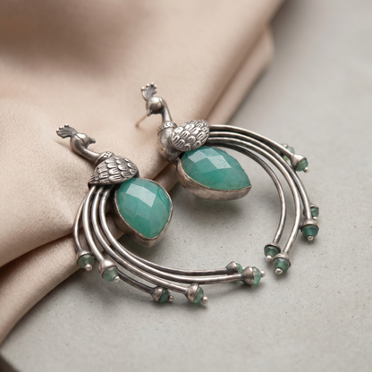 Spreading Wings — Peacock Chandbali in Oxidised Silver
