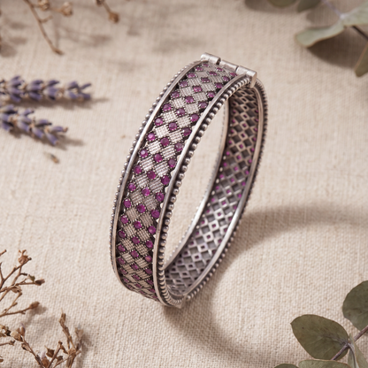 Grid Girl — Ruby Barfi Bangle in Oxidised Silver
