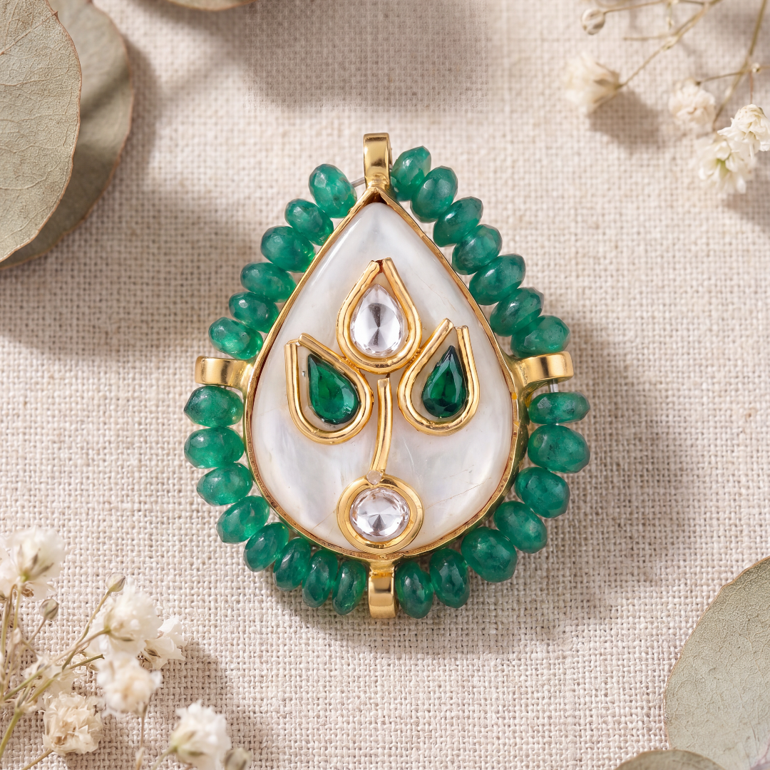 Garden Party — Kundan Mother of Pearl Ring in Gold-Finish Silver
