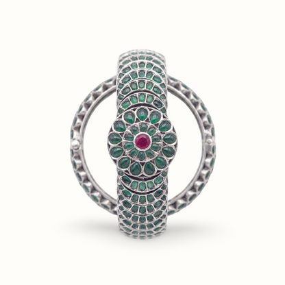 Full Bloom — Hyderabadi Panna Kada in Oxidised Silver