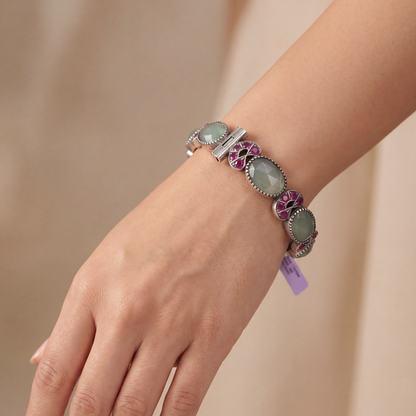 Mint Condition — Panna & Ruby Bangle in Oxidised Silver