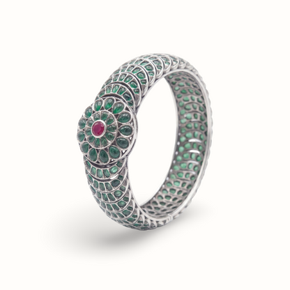Full Bloom — Hyderabadi Panna Kada in Oxidised Silver