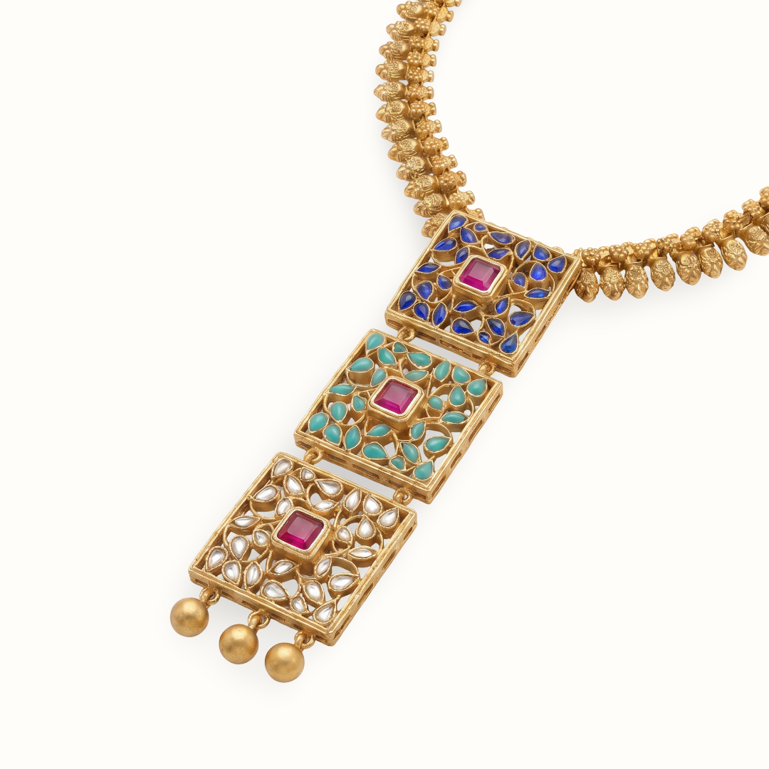 Triple Threat — Jali Kundan Necklace in Gold Plated Silver