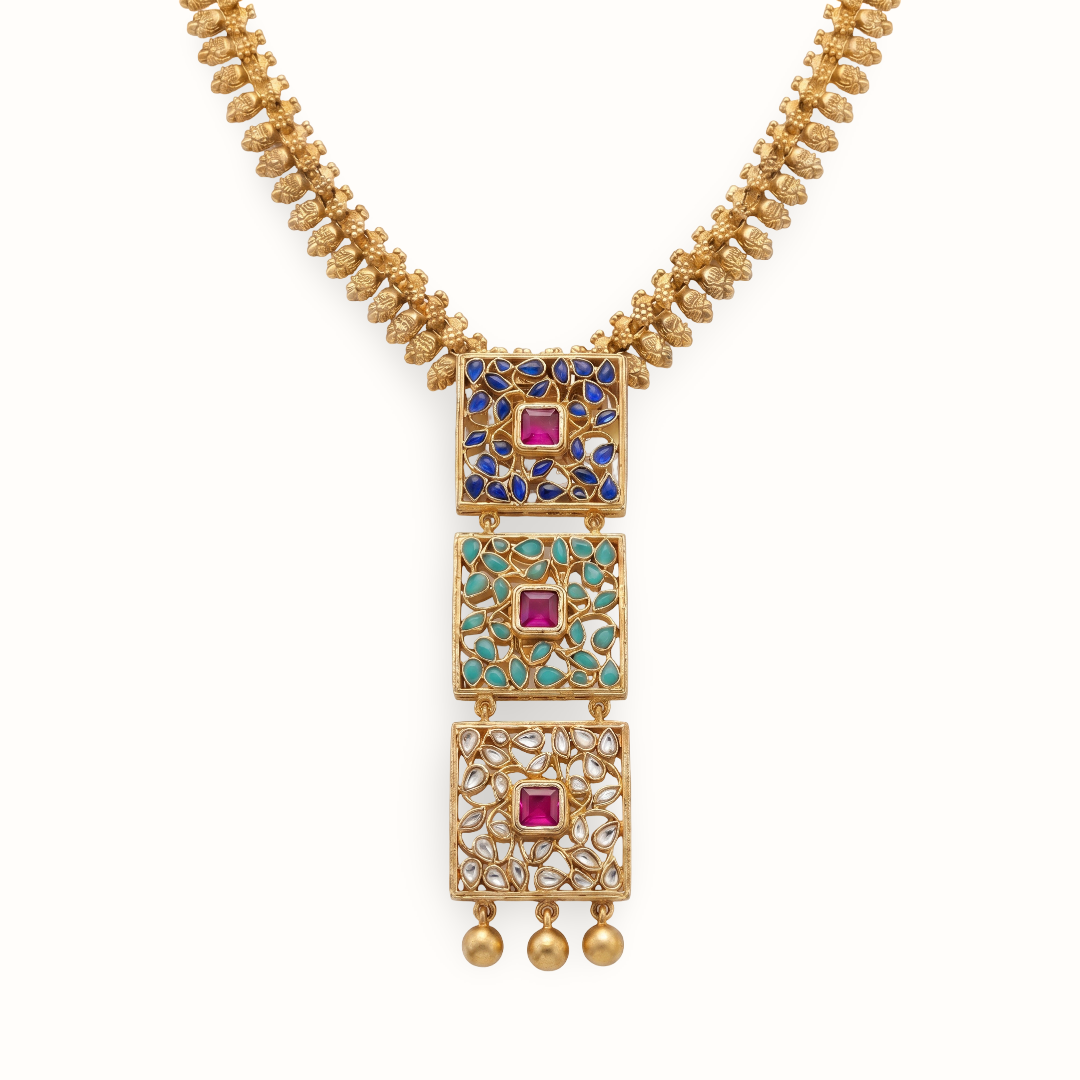 Triple Threat — Jali Kundan Necklace in Gold Plated Silver