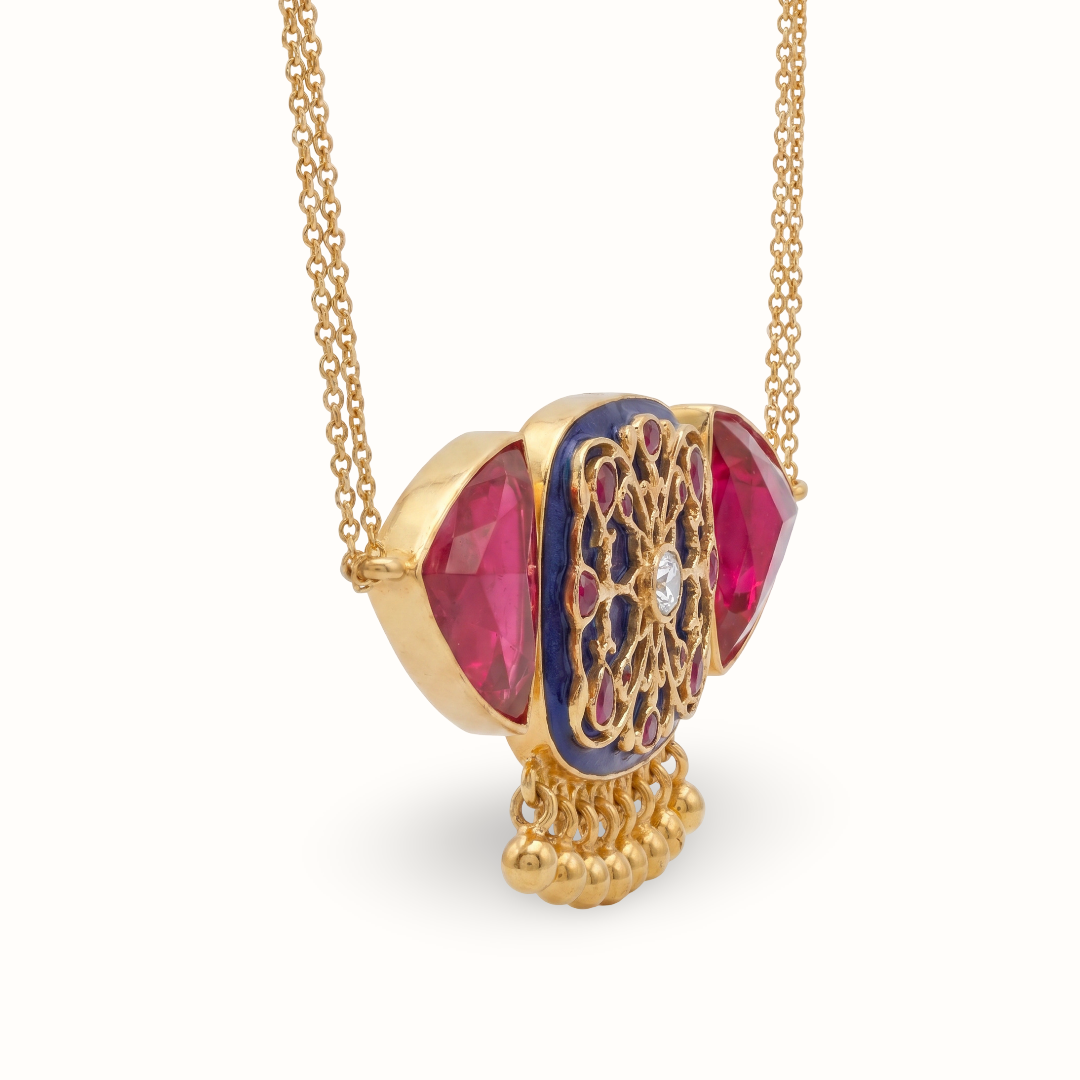 Purple Reign — Filigree & Triangle Stone Pendant Necklace in Gold Plated Silver