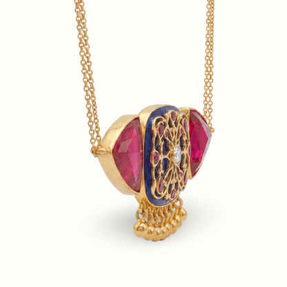 Purple Reign — Filigree & Triangle Stone Pendant Necklace in Gold Plated Silver