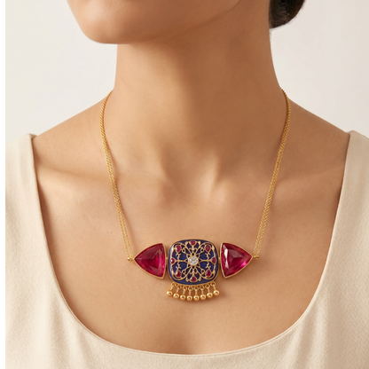 Purple Reign — Filigree & Triangle Stone Pendant Necklace in Gold Plated Silver