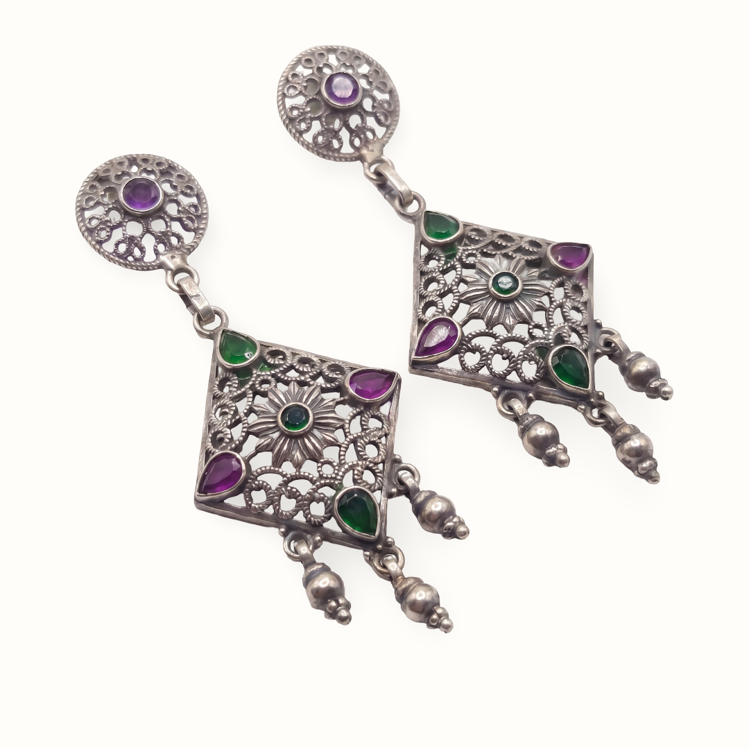 Kite Flight — Jali Kite Dangle Earrings in Oxidised Silver