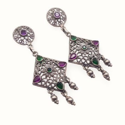 Kite Flight — Jali Kite Dangle Earrings in Oxidised Silver
