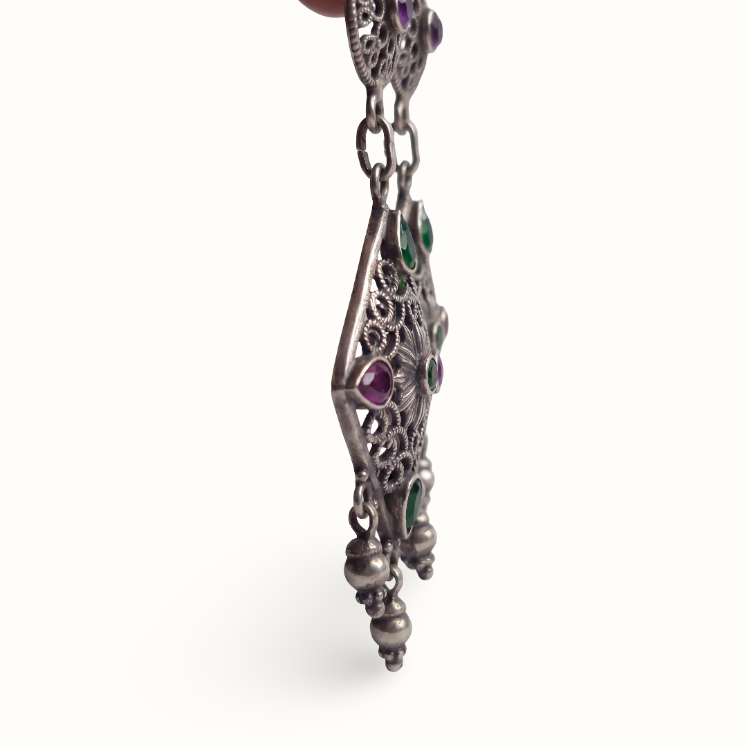 Kite Flight — Jali Kite Dangle Earrings in Oxidised Silver
