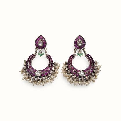 Full Bloom — Kundan Ruby Chandbali in Oxidised Silver