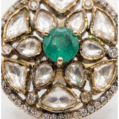 Centre of Attention — Kundan Floral Ring in Gold-Finish Silver